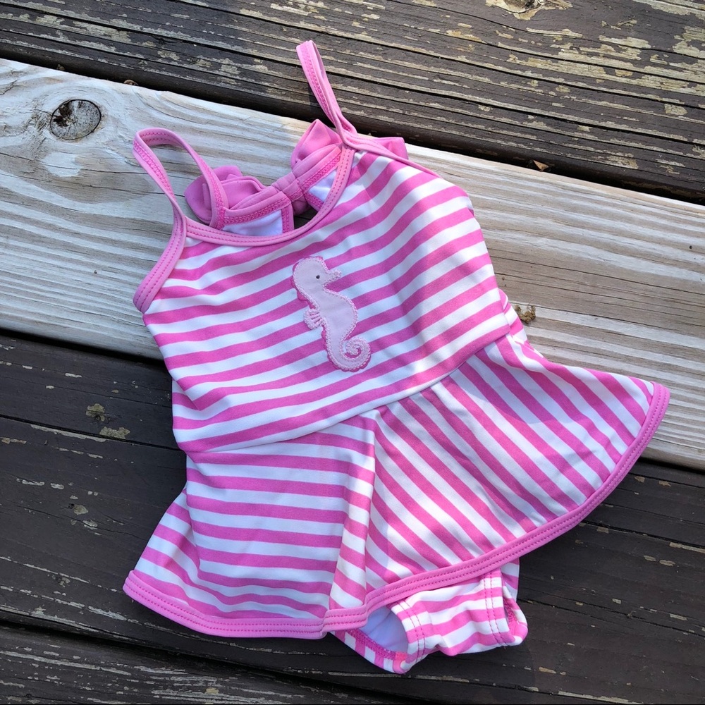 Gymboree Pink and White Seahorse Bathing Suit